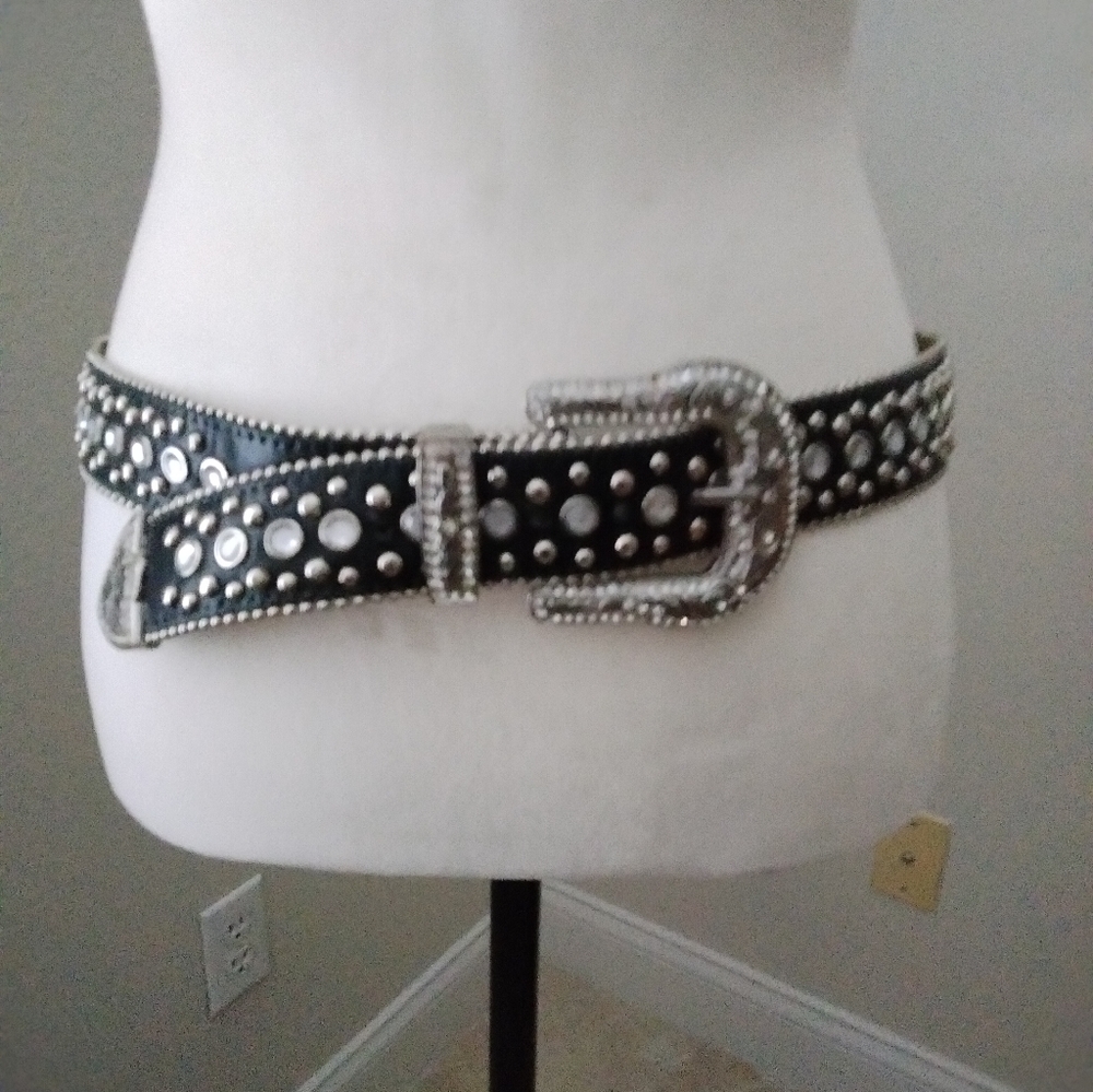 Western cowgirl rhinestone belt silver